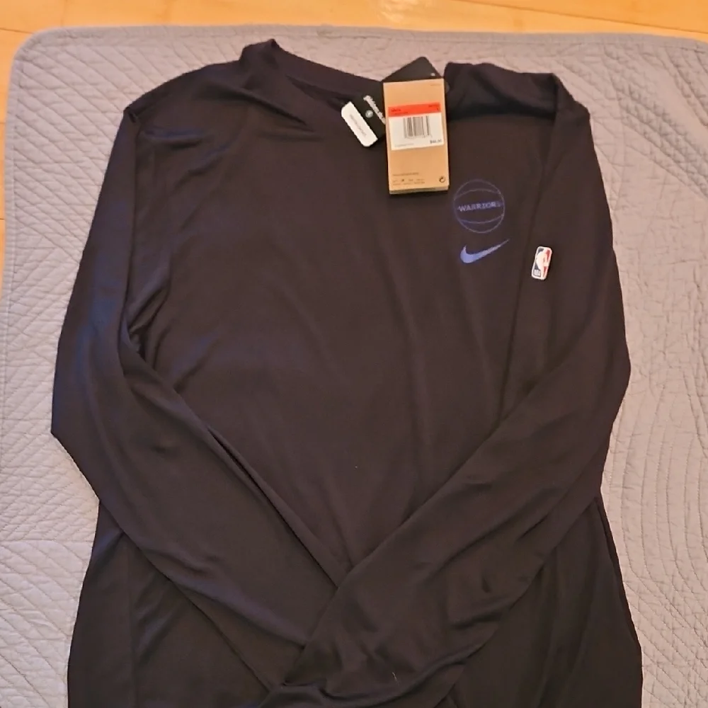Nike Black Long Sleeve Shirt with Blue Logo, Dri Fit - Picture 1 of 2